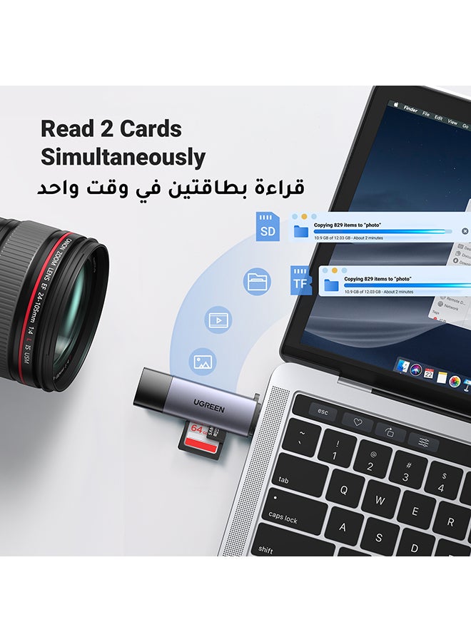 يو جرين قارئ بطاقة SD USB 3.0 / USB C OTG بطاقة ذاكرة ذات فتحة مزدوجة محول متوافق مع UHS-I ،Micro SD ،SD ،SDXC ،SDHC ،Micro SDXC ،Micro SDHC ،MMC  ماك بوك وDell وجوالكسي S24 اترا وأيفون 17 برو وكاميرا رياضية - Image 5